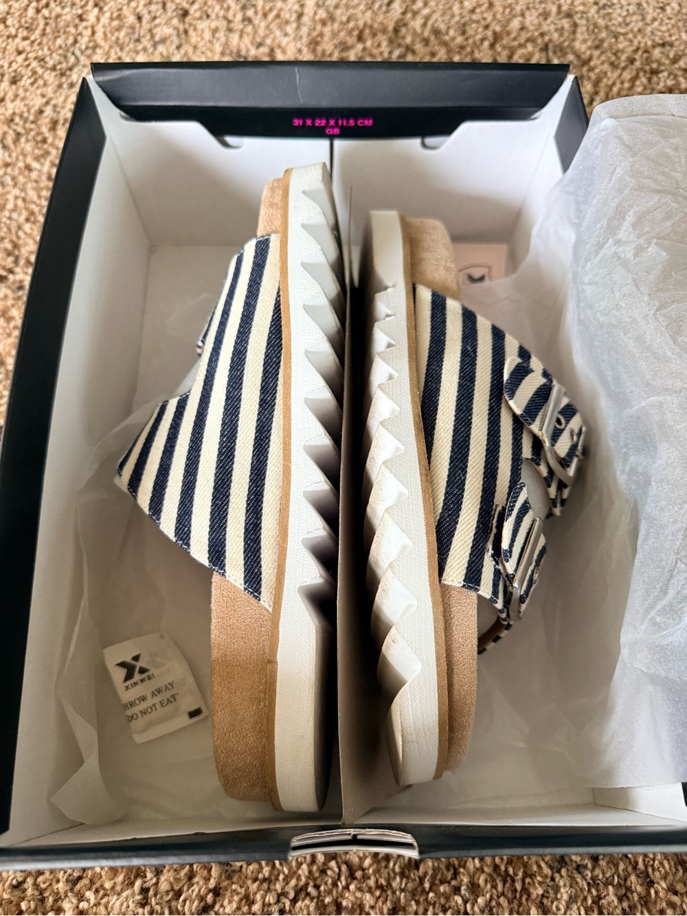 Corkys Navy and White Striped Double Buckle Slide Sandals - Picture 6 of 6